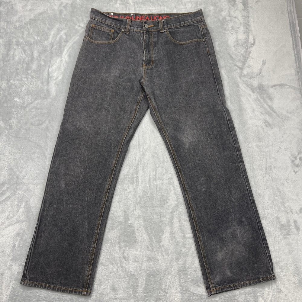 Linea Uomo Jeans Mens 36x32 Gray Denim Dark Wash Relaxed Fit Straight Leg Preppy